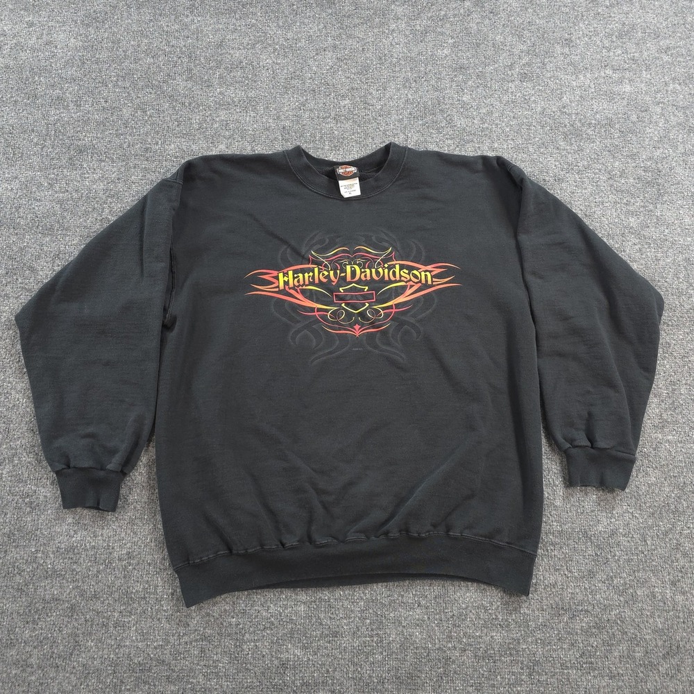 Vintage Harley Davidson Sweatshirt Mens XL Black Tribal Flame Graphic Biker Y2K